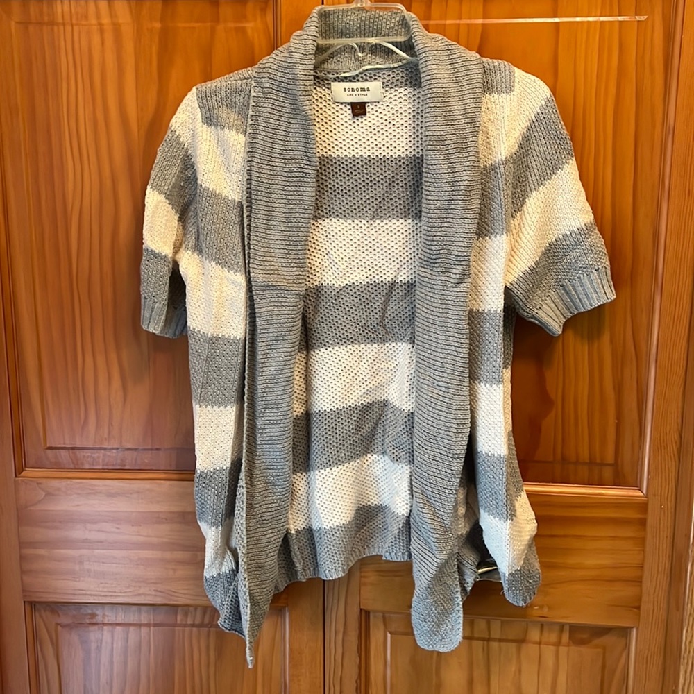 Grey Striped Short Sleeved Sweater